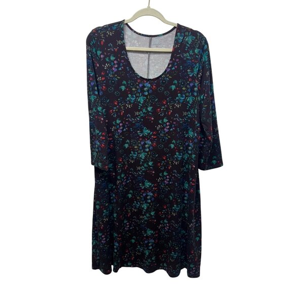 Garnet Hill Floral Print A-Line Dress With 3/4 Sleeves Scoop Neck holiday party - Picture 1 of 9